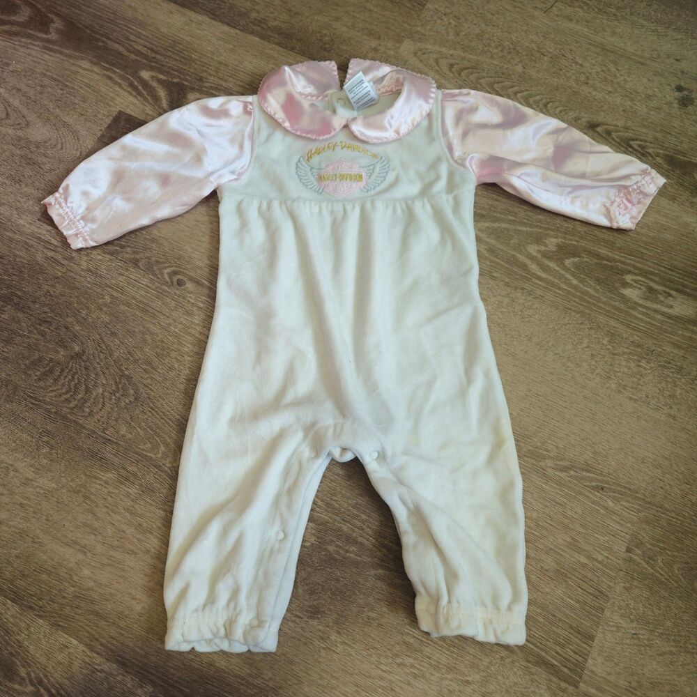 Vintage Harley Davidson Velour Satiny Long Sleeve Pajamas 90s Embroidered 6/9M